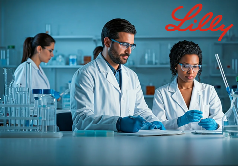 Eli Lilly lab workers testing new drug